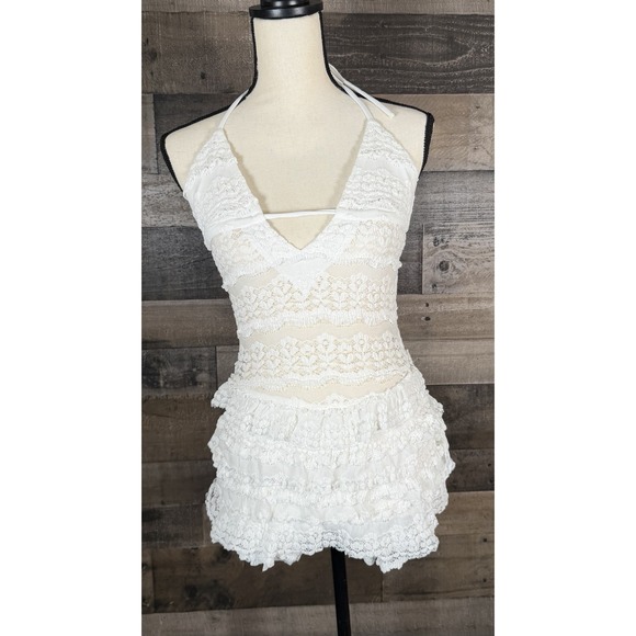 Edikted Pants - Edikted White Lace Halter Romper